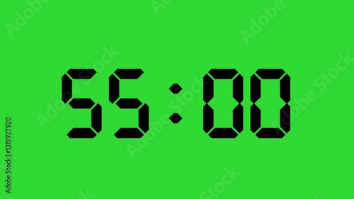 Digital Countdown Timer Animation Green Screen 60 to 0 Seconds 4K Video