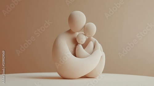 Beige family sculpture embracing