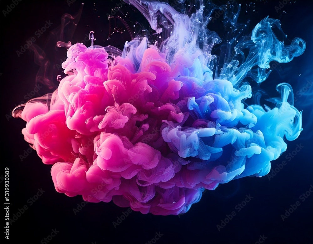 Obraz premium A mesmerizing cloud of colorful smoke, floating weightlessly in a dark space. 