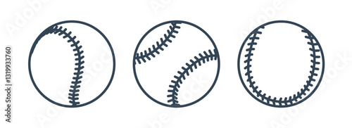 Set of Baseball ball. Outline sport ball baseball. Sport game equipment. Vector illustration