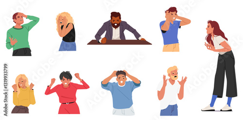 Diverse people character yelling, screaming feeling rage, anger showcasing aggressive behavior
