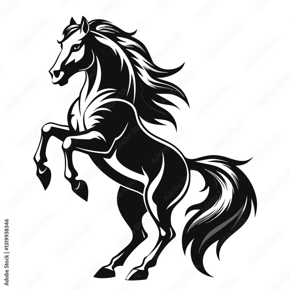 Obraz premium Black Horse Silhouette 16 - Vector Illustration, Cartoon, Clipart & Line Art Design, Black horse silhouette vector illustration, perfect for clipart, cartoons, and line art digital designs.