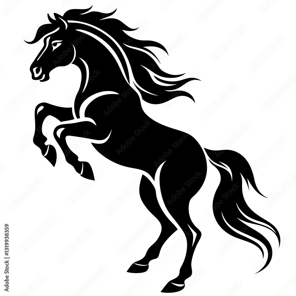 Obraz premium Black Horse Silhouette 16 - Vector Illustration, Cartoon, Clipart & Line Art Design, Black horse silhouette vector illustration, perfect for clipart, cartoons, and line art digital designs.