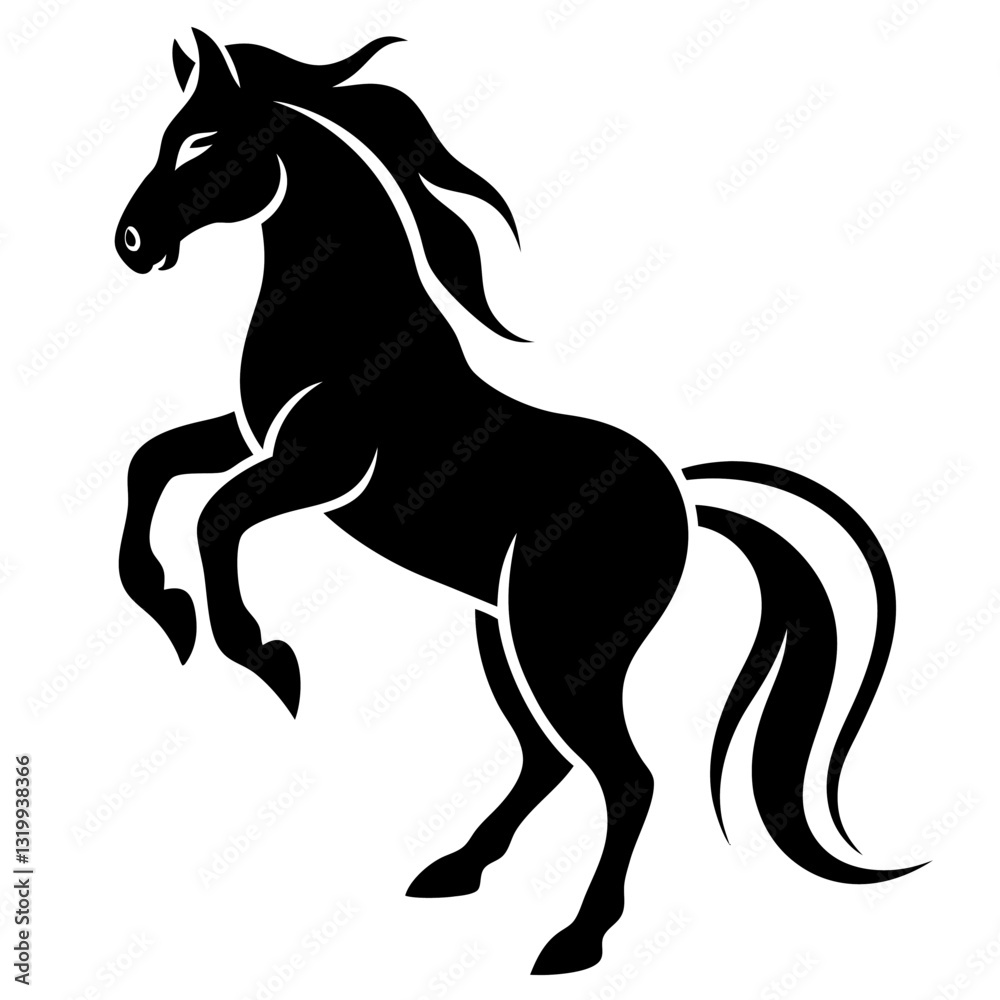 Obraz premium Black Horse Silhouette 16 - Vector Illustration, Cartoon, Clipart & Line Art Design, Black horse silhouette vector illustration, perfect for clipart, cartoons, and line art digital designs.