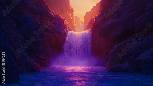 Wallpaper Mural Tranquil glowing cascade canyon. Luminous Cascade. Illustration Torontodigital.ca