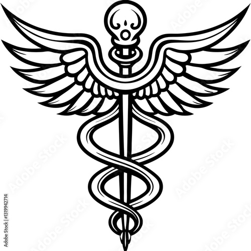 Caduceus Medical Snake Logo Icon Vector - Isolated Symbol for Healthcare & Pharmacy Design, Caduceus medical snake logo icon vector, perfect for healthcare, pharmacy, and hospital branding.