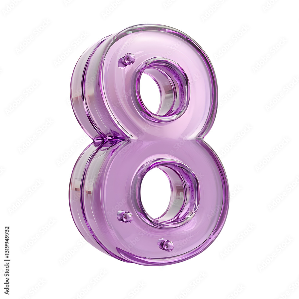 A futuristic 3D-rendered number 8 made of glossy plastic and glass material, featuring a sleek and modern purple transparency A futuristic 3D-rendered number 8 made of glossy plastic and glass material, featuring a sleek and modern purple transparency