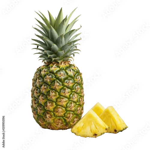fresh pineapple chunks isolated on transparent background