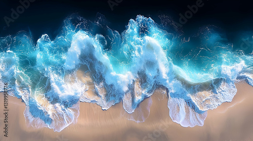 Breathtaking Aerial View of Tropical Beach Waves Gently Crashing on Soft Sandy Shore