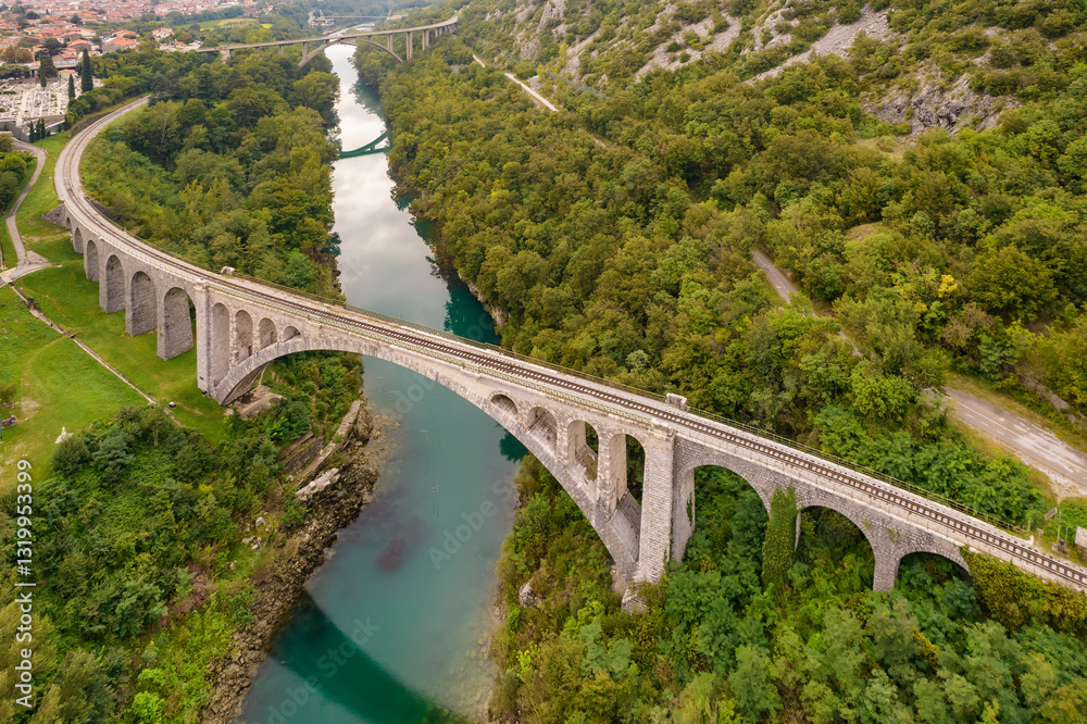 Solkan Bridge over the Soca River near Nova Gorica in western Slovenia