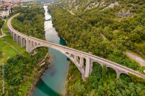 Obraz na płótnie Solkan Bridge over the Soca River near Nova Gorica in western Slovenia w salonie