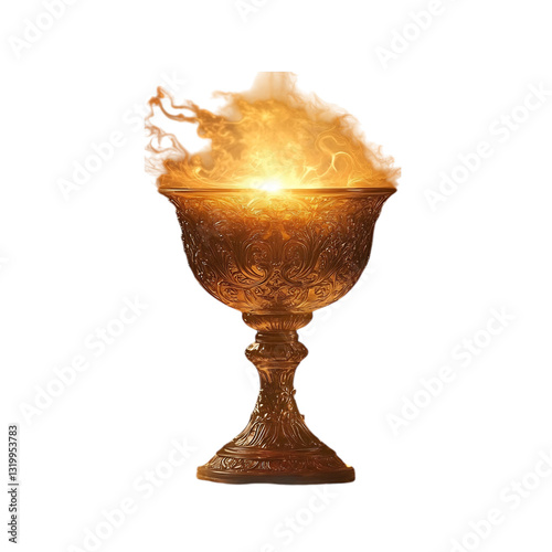 A Celestial Golden Chalice Glowing with Radiant Energy Isolated on Transparent Background