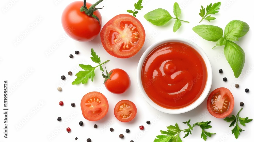 Fototapeta premium Bright red tomato sauce perfect for pasta, fresh and vibrant, adds a delicious splash of flavor to any dish.