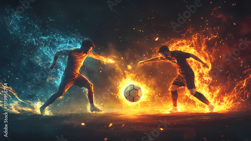 High stakes soccer duel captivating fans with fiery brilliance image. Fiery Brilliance. Illustration photo