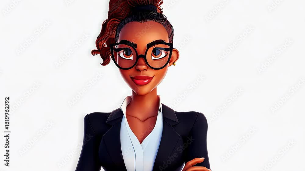 A cheerful, young businesswoman in a vibrant 3D cartoon style, exuding confidence and positivity while posing joyfully. A cheerful, young businesswoman in a vibrant 3D cartoon style, exuding confidence and positivity while posing joyfully.