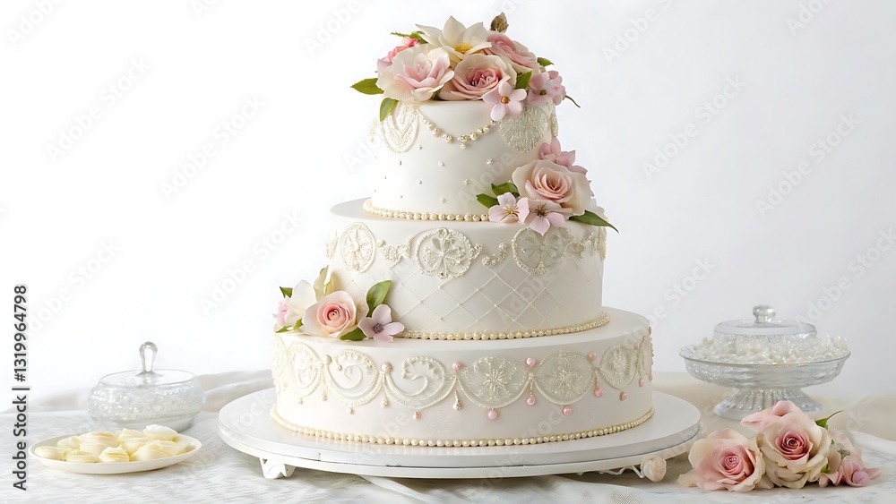 Elegant Wedding Cake with Decorative Elements Elegant Wedding Cake with Decorative Elements