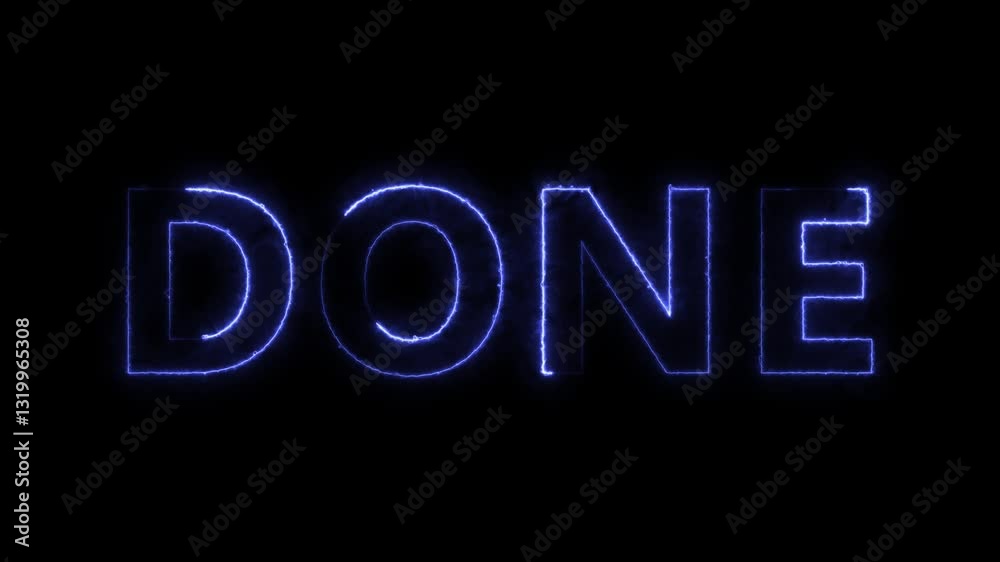 Abstract neon sing done text icon animation with black background. Abstract neon sing done text icon animation with black background.