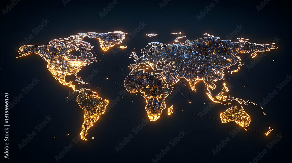 Fototapeta premium Glowing World Map In Dark Background Showing Global Network and Digital World Technology