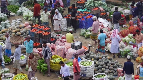 Bird's eye view of the huge vegetable wholesale market at Keraniganj, Dhaka District.