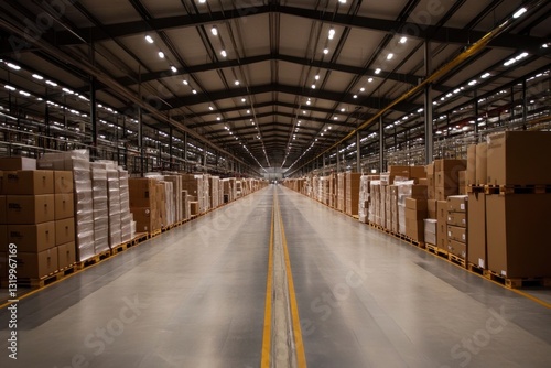 Warehouse interior with organized storage boxes	 photo