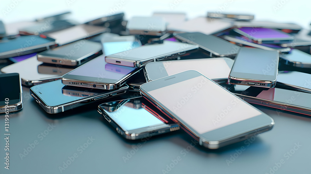 Pile Of Smartphones With Blank Screens On A Gray Surface Highlighting Modern Communication Technology And Digital Devices In A 3D Rendered Pile Of Smartphones With Blank Screens On A Gray Surface Highlighting Modern Communication Technology And Digital Devices In A 3D Rendered
