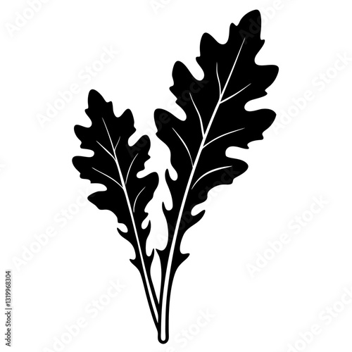 Arugula Vector Silhouette Illustration - White Background, Clipart, Cartoons & Line Art, Arugula vector silhouette design, perfect for healthy food graphics and illustrations.