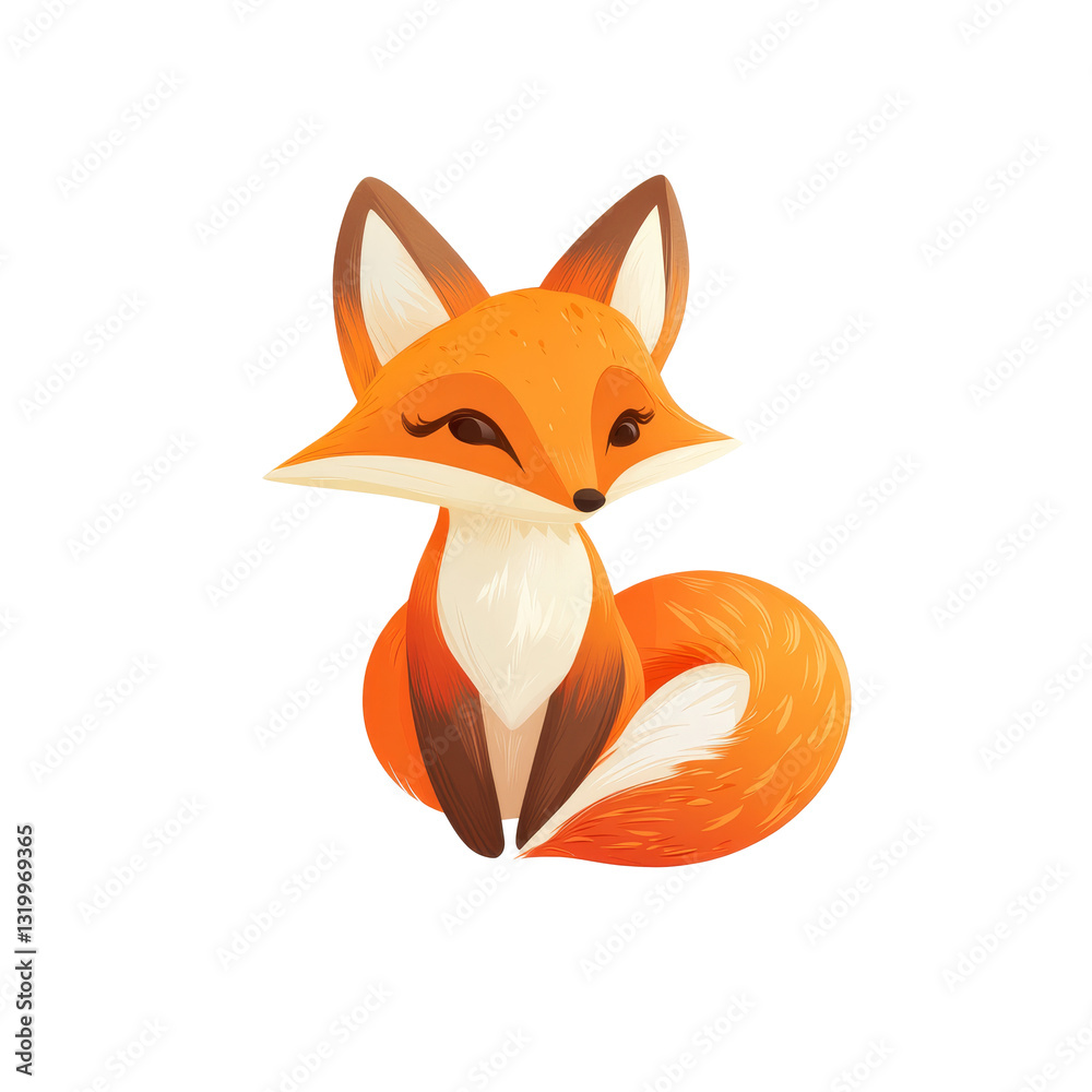 Cute orange fox character sitting with a playful expression in a whimsical art style