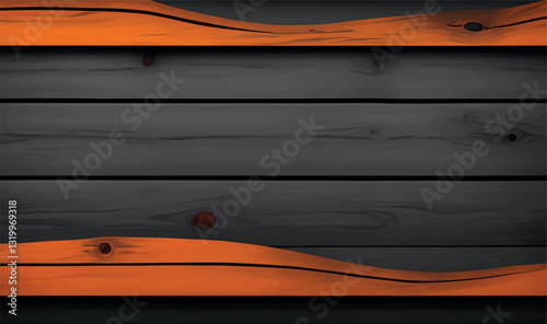 Orange black texture of wooden planks. A dark, moody, orange and black gradient, a vibrant and atmospheric background perfect for banners, designs or decoration projects. Vector illustration.