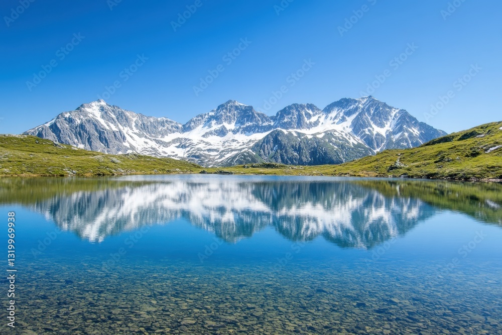 Majestic mountain range reflected in clear lake Majestic mountain range reflected in clear lake