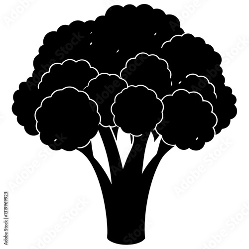 Broccoli Vector Silhouette Illustration - Clipart, Line Art, and Cartoon Design, Vector Broccoli silhouette design for clipart, cartoons, line art, and digital products