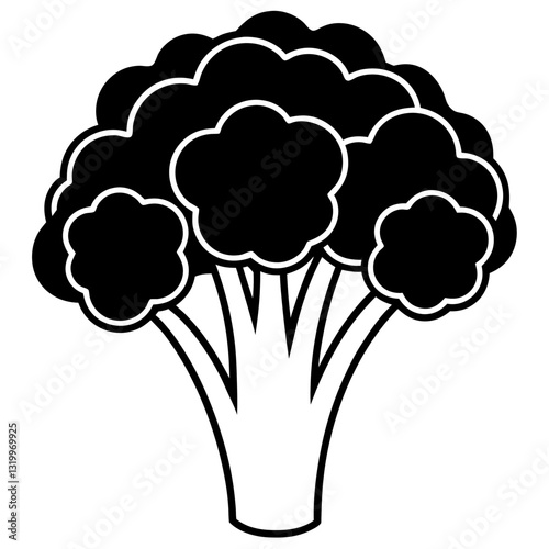 Broccoli Vector Silhouette Illustration - Clipart, Line Art, and Cartoon Design, Vector Broccoli silhouette design for clipart, cartoons, line art, and digital products