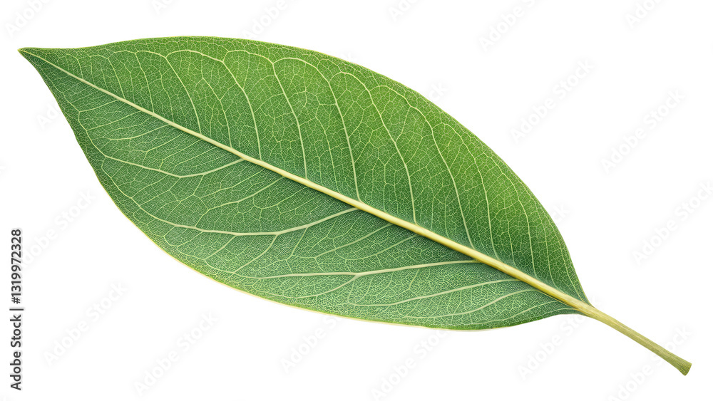 Fototapeta premium Single eucalyptus leaf with a soft matte finish and calming aesthetic great for wellness branding essential oil promotions and minimalist botanical graphics on transparent background PNG