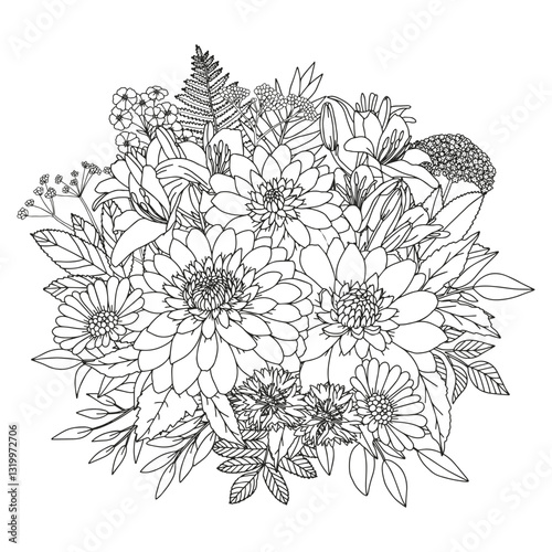 Coloring page for adults and children. Flower coloring.
