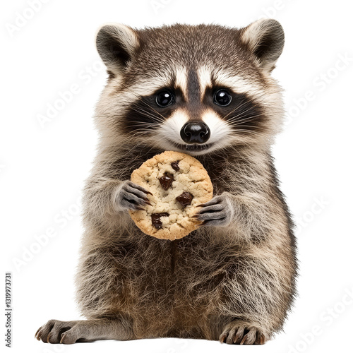 Obraz na płótnie Raccoon happily holding a chocolate chip cookie in a playful pose w salonie