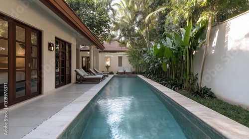 Wallpaper Mural Luxury Poolside Paradise: a serene and inviting image of a luxurious pool and modern architecture, bathed in bright sunlight, capturing the essence of relaxation and leisure. Torontodigital.ca