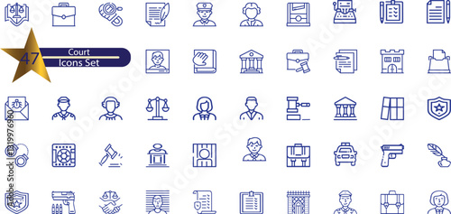 Court line editable Icons set. Containing Lawyer, judge, justice, and more.
