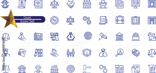 Court line editable Icons set. Containing Lawyer, judge, justice, and more.
