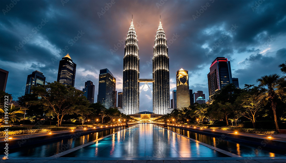 Fototapeta premium twins building tower asian malaysia in the night background