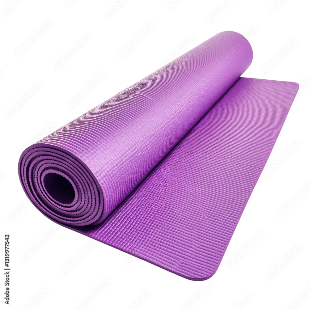Solid purple yoga mat with a dual-layer structure, isolated on a white transparent background. Solid purple yoga mat with a dual-layer structure, isolated on a white transparent background.