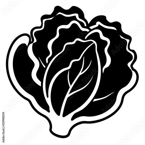 Vector Lettuce Silhouette with White Background – Clipart, Cartoon & Line Art Design, Fresh vector lettuce silhouette design on white background for digital use