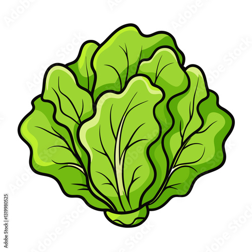 Vector Lettuce Silhouette with White Background – Clipart, Cartoon & Line Art Design, Fresh vector lettuce silhouette design on white background for digital use