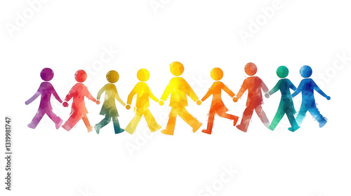 Colorful Paper Cutouts of Diverse People Holding Hands Together