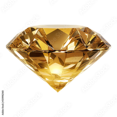 Sparkling yellow diamond gemstone on transparent background