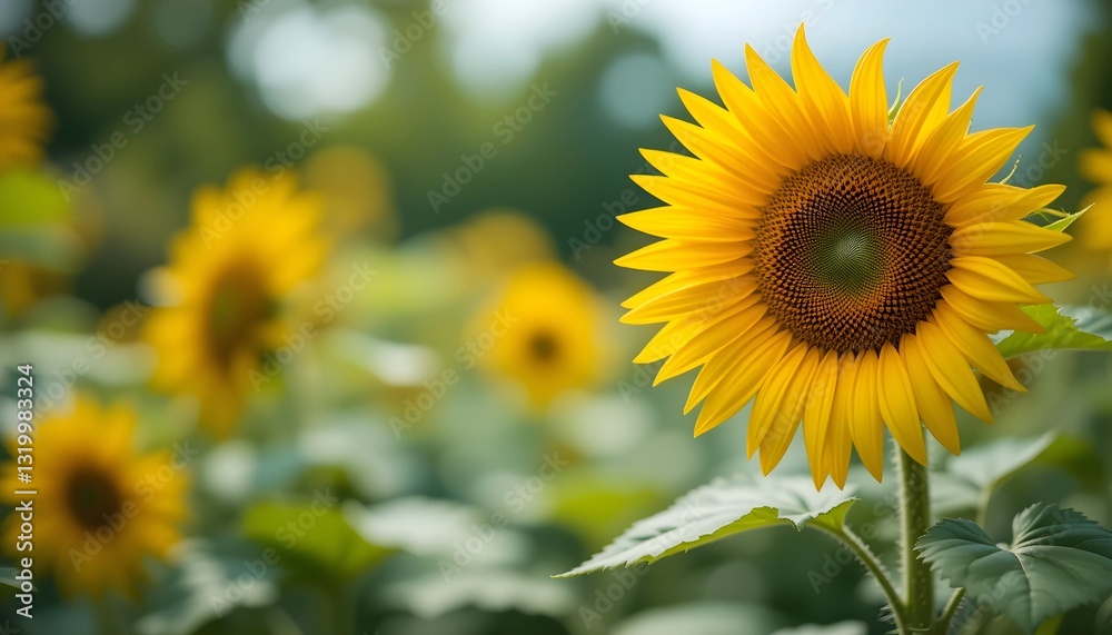 Obraz premium Bright sunflowers blooming in a sunny field under a blue sky