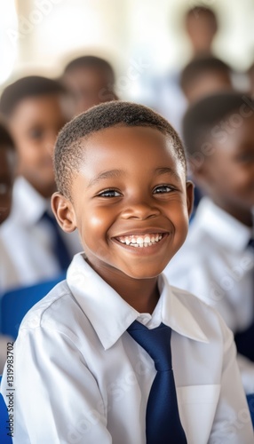 Cheerful Boy In Sharp Uniform Excels Close Up Of High Achieving Students Superior Performance In Classroom, Demonstrating Apt Learning Skills Expert Knowledge photo