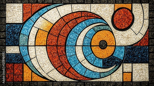 Abstract Geometric Mosaic Artwork with Concentric Circles