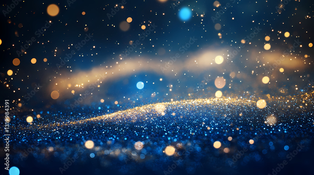 Obraz premium Snowflakes and glitter on blue christmas background wallpaper. Frosted Glow. Illustration