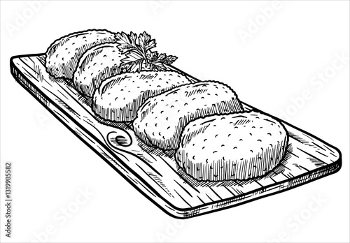 Hand draw vector Illustration of croquettes spanish food tapes, fried, appetizer