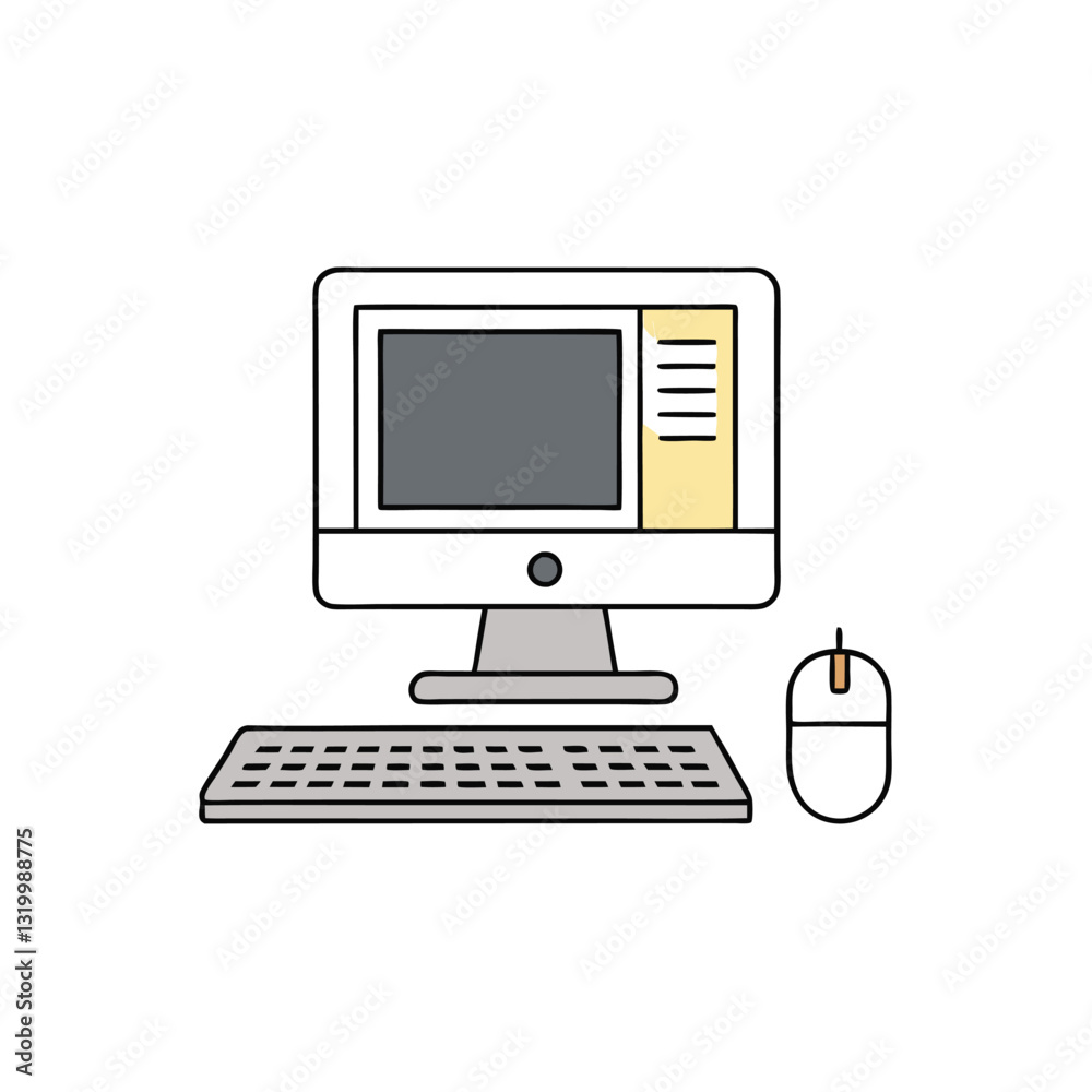 Desktop Computer Icon Vector - Isolated, White Background, Cartoon, Clipart, Line Art, Vector design of a desktop computer icon with a white background, perfect for digital products Desktop Computer Icon Vector - Isolated, White Background, Cartoon, Clipart, Line Art, Vector design of a desktop computer icon with a white background, perfect for digital products