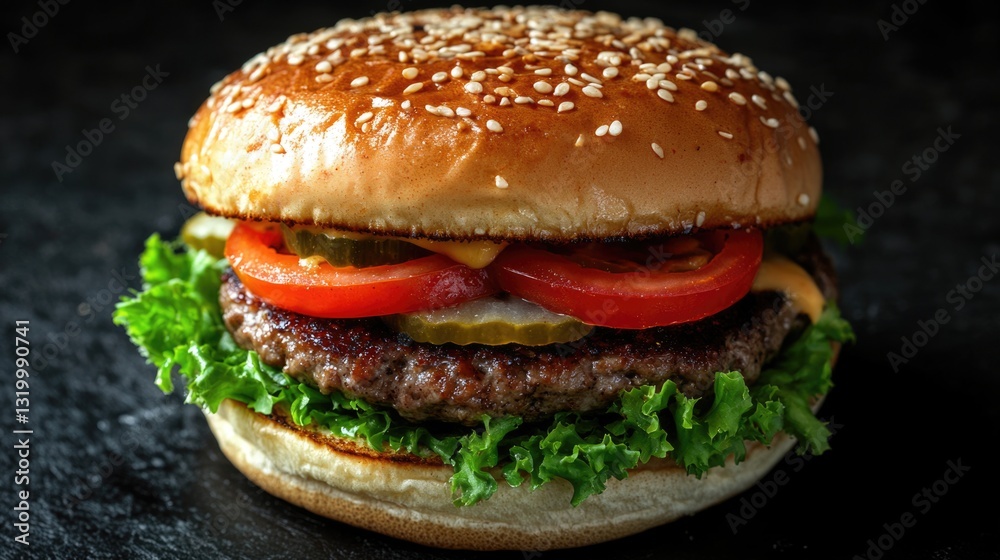 fresh and tasty American homemade hamburger with vegetable and cheese ready to eat. fresh and tasty American homemade hamburger with vegetable and cheese ready to eat.
